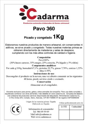 Pavo -360 1 kg con proteína de pavo